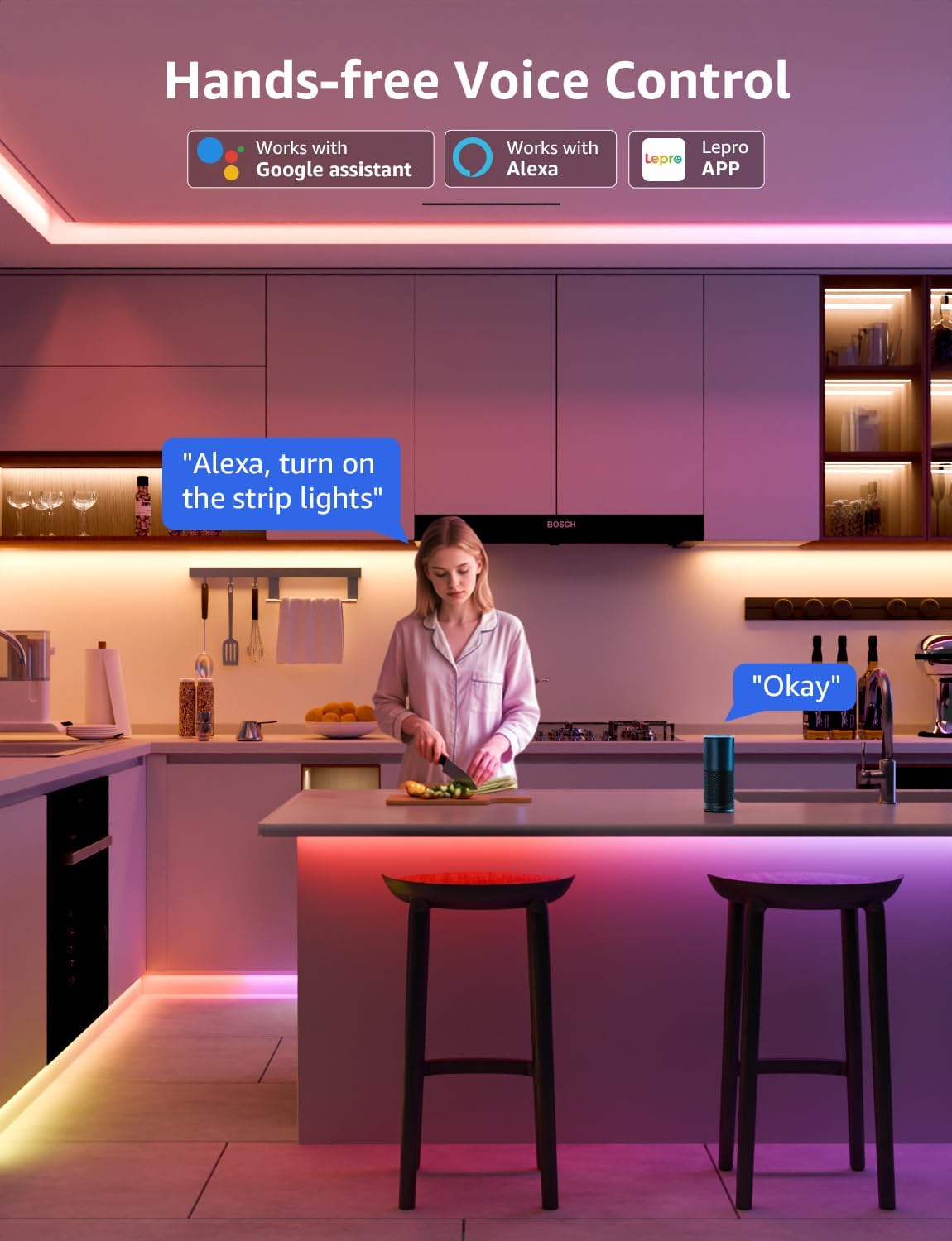 Lepro S2 AI Smart LED Strip Lights - 16.4ft RGBCW Light Strips with 2700K-5700K Tunable Warm White, Color Segment DIY, Personalized Al Lighting Designer, APP Control(No Remote), 2.4G Wi-Fi & Bluetooth