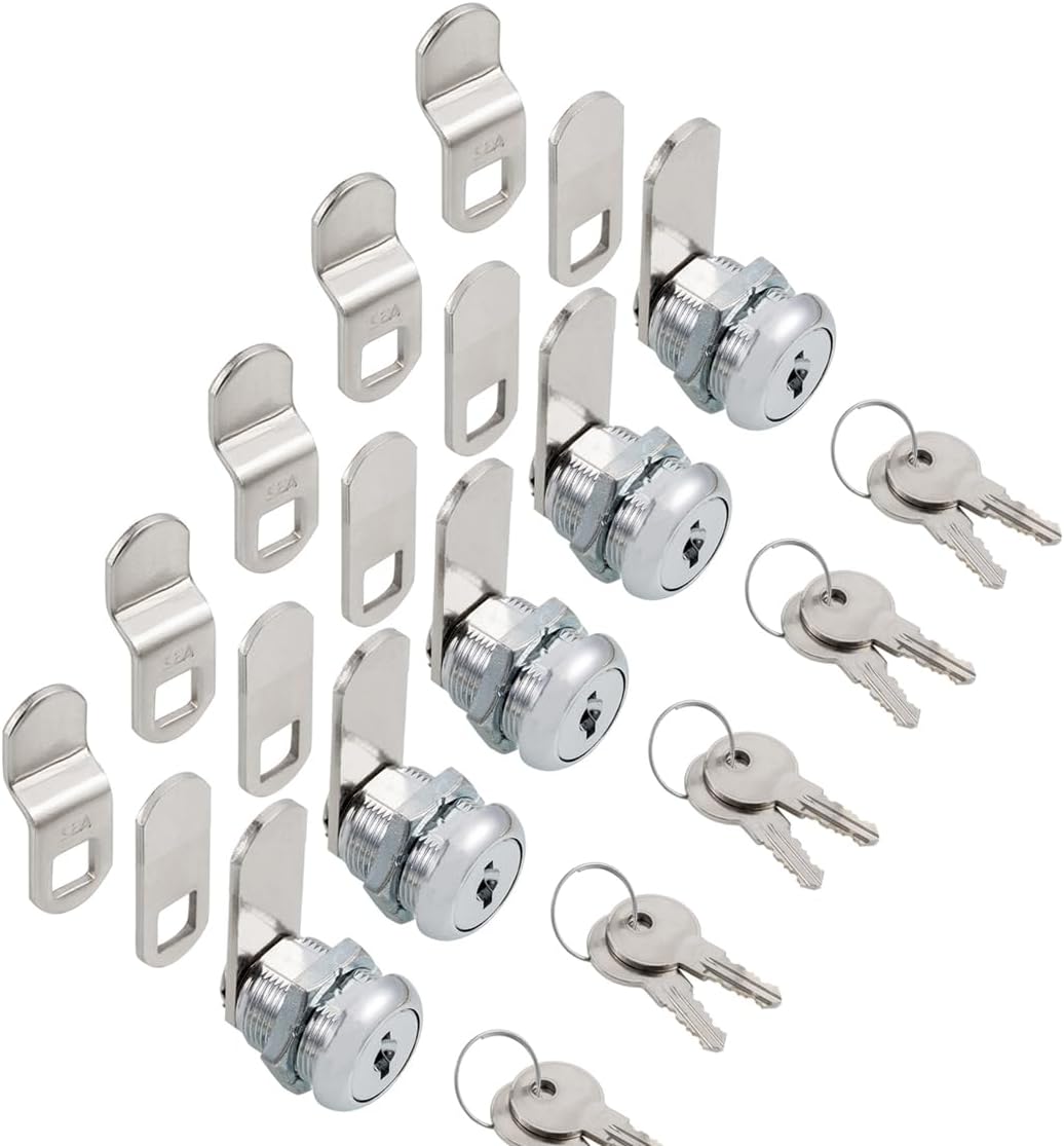 Cabinet Cam Locks Keyed Alike, 5/8” Cylinder Cam Locks for Tool Box RV Compartment Mailbox Vending Machine Drawer File Cabinet, Fits 3/8” Max Panel Thickness, Chrome Finish with 3 Cams and 2 Keys