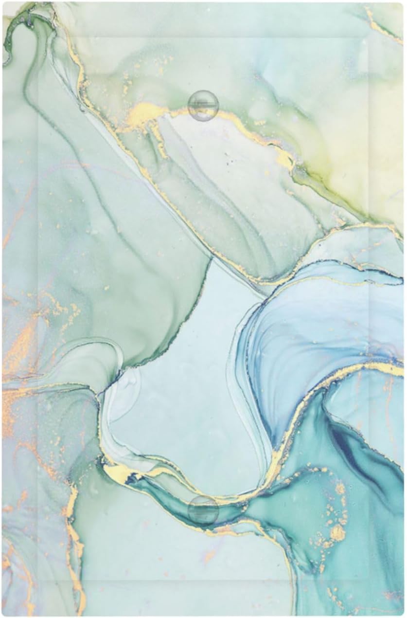 Light Switch Cover Plate Teal Gold Marbling Turquoise 1 Gang No Device Blank Electrical Wall Plates Faceplate Decorative Switch Plate for Bathroom living Room Decor
