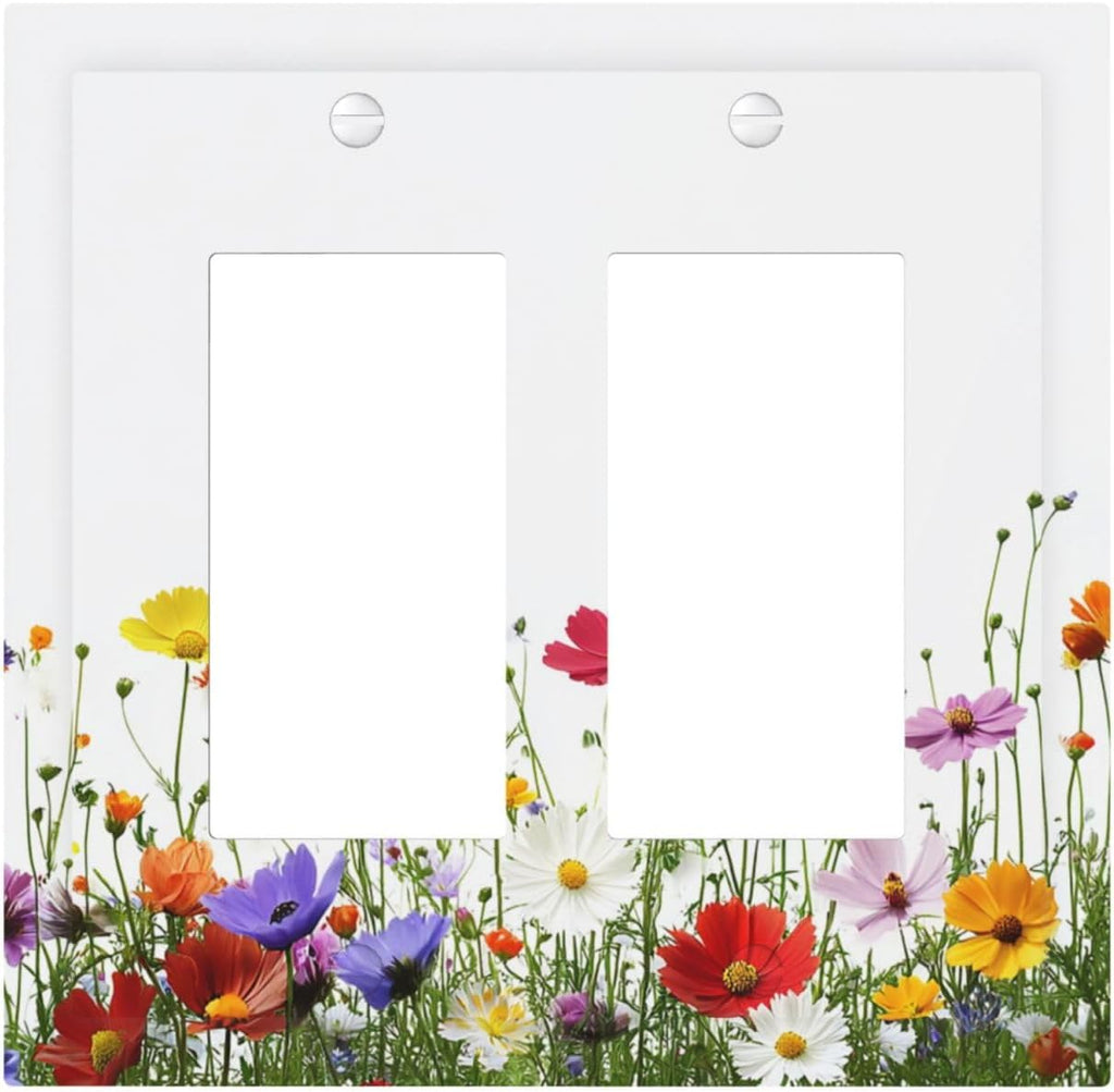 Decorative Outlet Covers Colorful Wildflowers Plant Floral Daisy 2 Gang Double Gfci Rocker Electrical Wall Panels Light Switch Cover Plate For Bed Room Living Room Decor