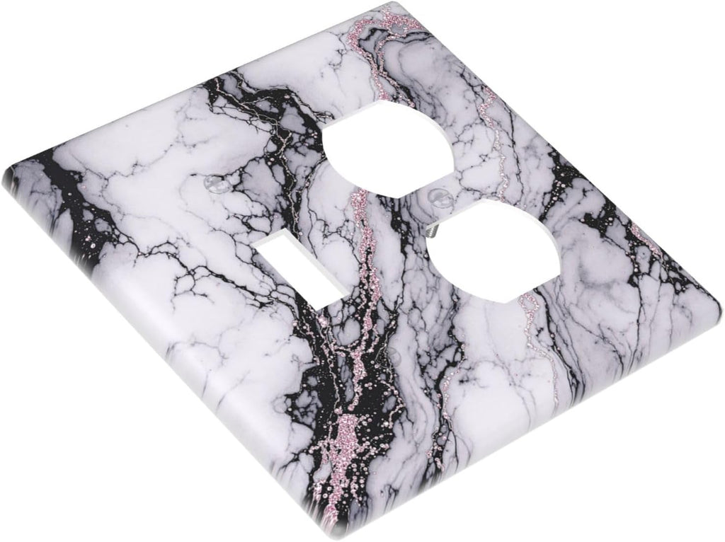 Wallplates White Marble Pattern Black Lines Pink Lines 1 Toggle 1 Duplex Switch Plate Electrical GFCI Faceplate Decorative Light Switch Covers for living Room Office Decor