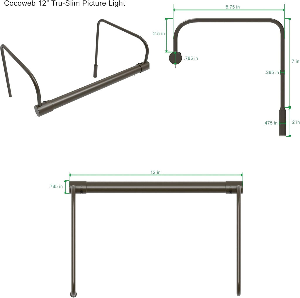 Cocoweb 12 Inch Tru-Slim Mahogany Bronze Picture Light - LED, 2700K, Adjustable Arm, Plug-in, Toggle Switch, Sleek and Compact Design