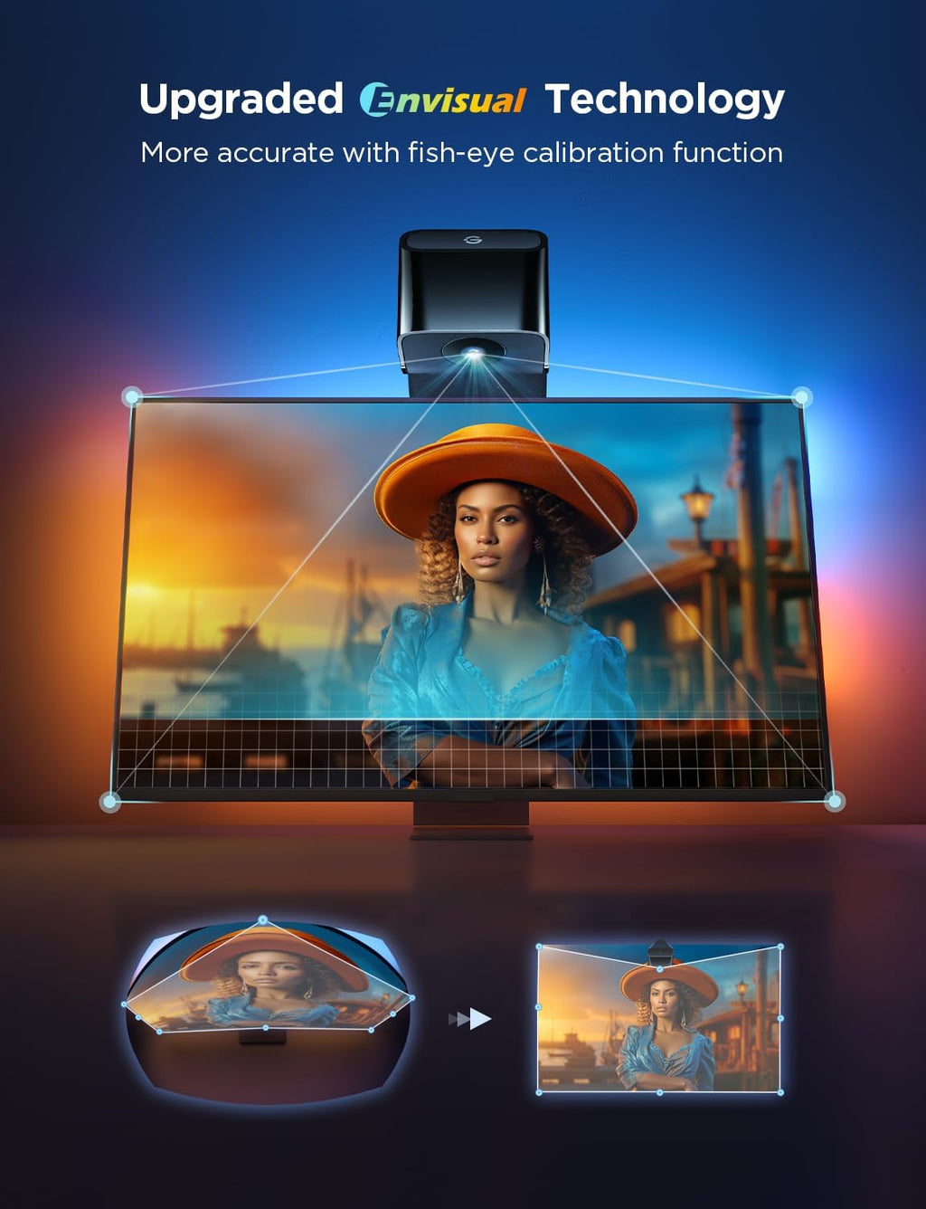 Govee TV Backlight 3 Lite with Fish-Eye Correction Function Sync to 40-50 Inch TVs, 7.8ft RGBICW Wi-Fi LED Strip Lights with Camera, 4 Colors in 1 Lamp Bead, Voice and APP Control, Adapter