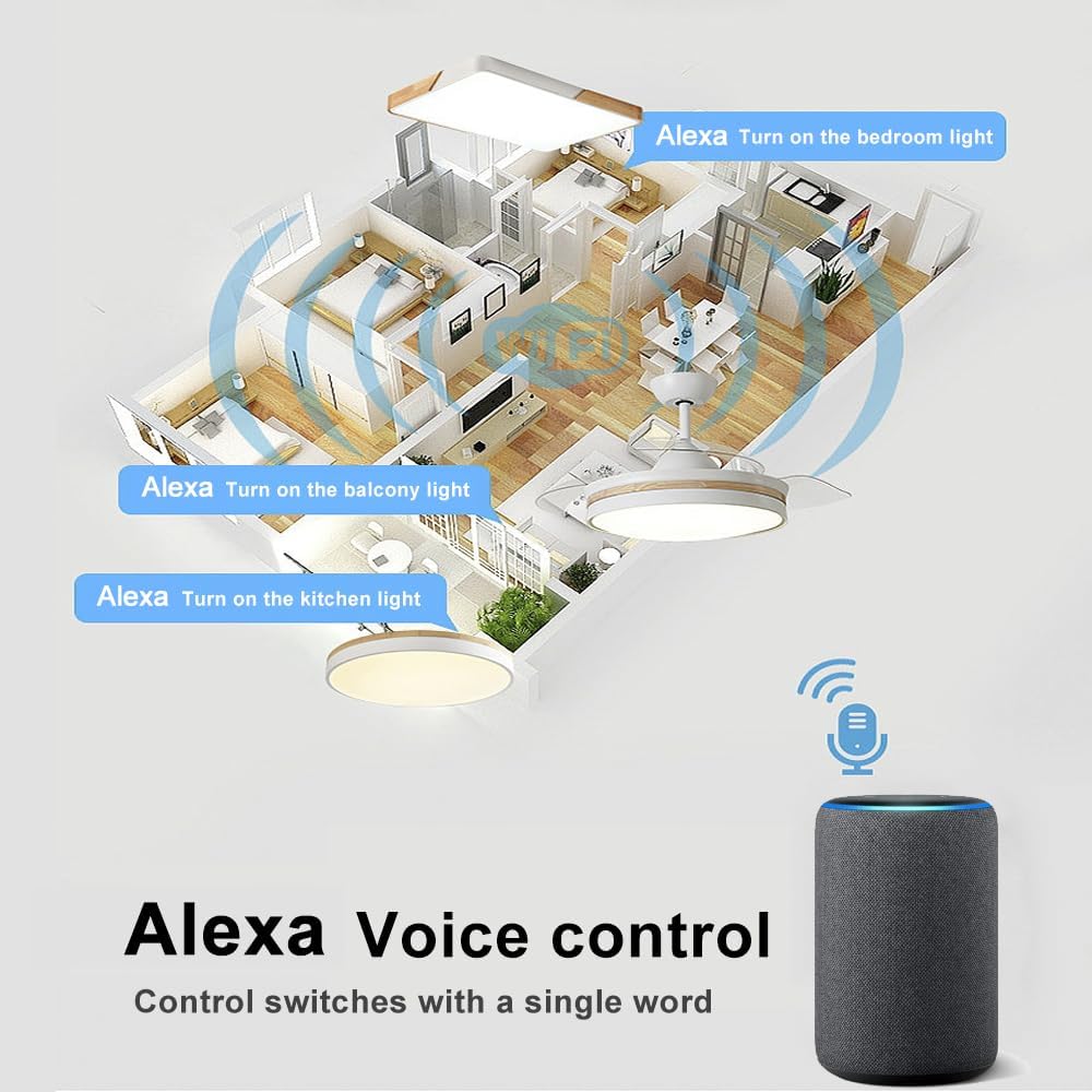 QIACHIP Upgrade Universal WIFI Ceiling Fan light Remote Control Kit, Wireless Fan Speed Lamp Controller with Timing Compatiple for Alexa, Google Home, Phone,Voice Control