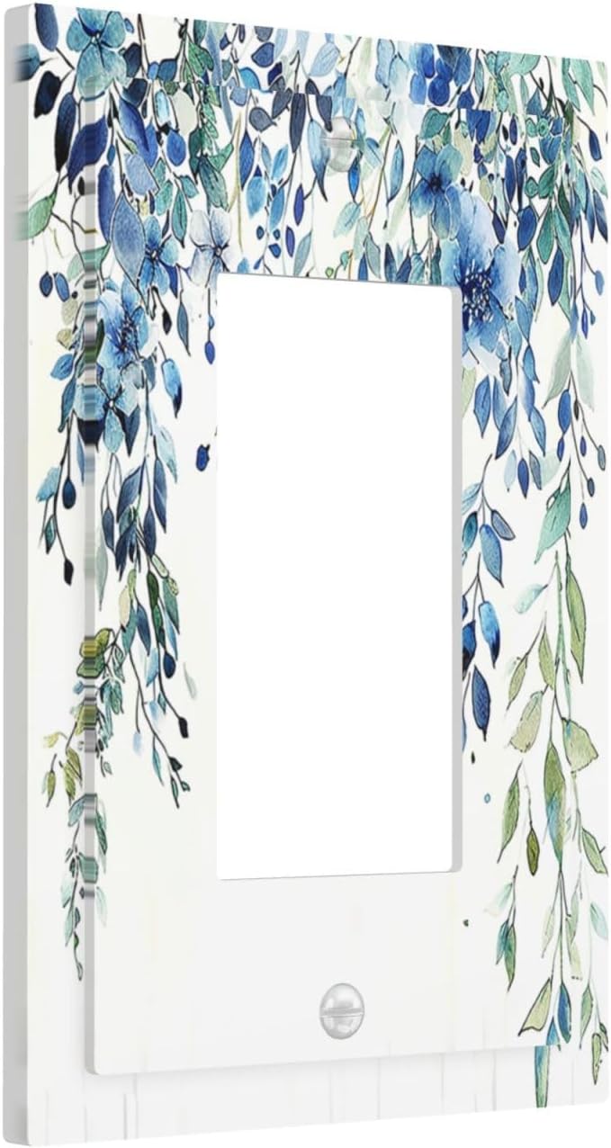 Decorative Outlet Covers Boho Vintage Flowers Blue Green Sage 1 Gang Single Rocker Light Switch Cover Plate Wall Plates GFCI Faceplate for Bedroom Farmhouse Decor
