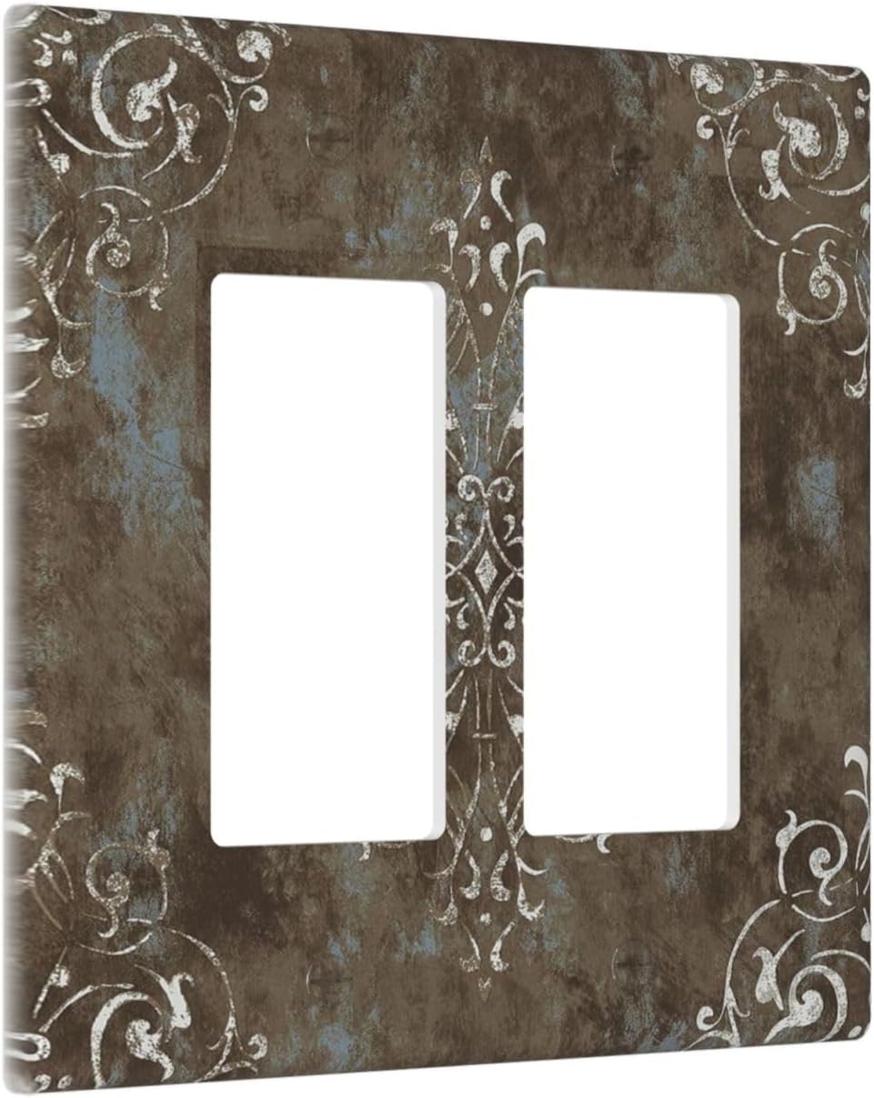 Decorative Outlet Covers Brown Vintage Abstract Floral 2 Gang Wall Plate Double Rocker Two Switch Wall Cover Plate Jumbo Dual GFCI Faceplate for Country Bedroom Home Decor