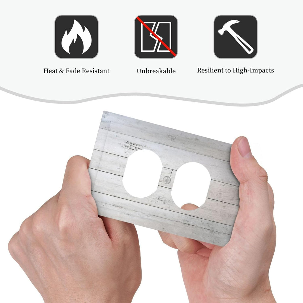 Rustic White Grey Wood Grain Outlet Covers 1 Gang Duplex Light Switch Cover Wall Plate Decorative Switch Plates Electrical Receptacle Faceplate for Bedroom Bathroom Decor