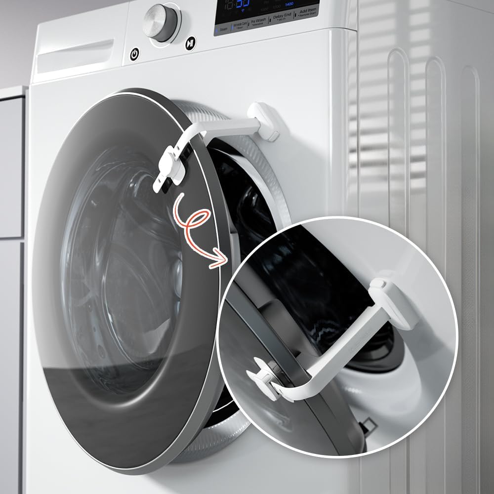 EUDEMON Baby Safety Washer/Dryer Door Stopper,Front Load Washer Door Prop for Kids, Child Washing Machine Door Holder, Safety Door Lock for Washer & Dryer (1 Pack,White)