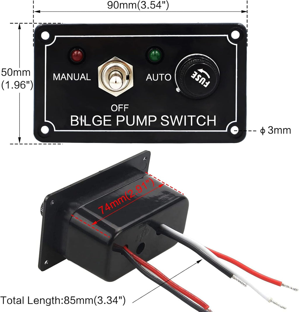 12V Bilge Pump Control Switch Panel 3 Way Manual/Off/Auto with LED Indicator 5A Fuse for Yacht Camper Truck Marine Boat