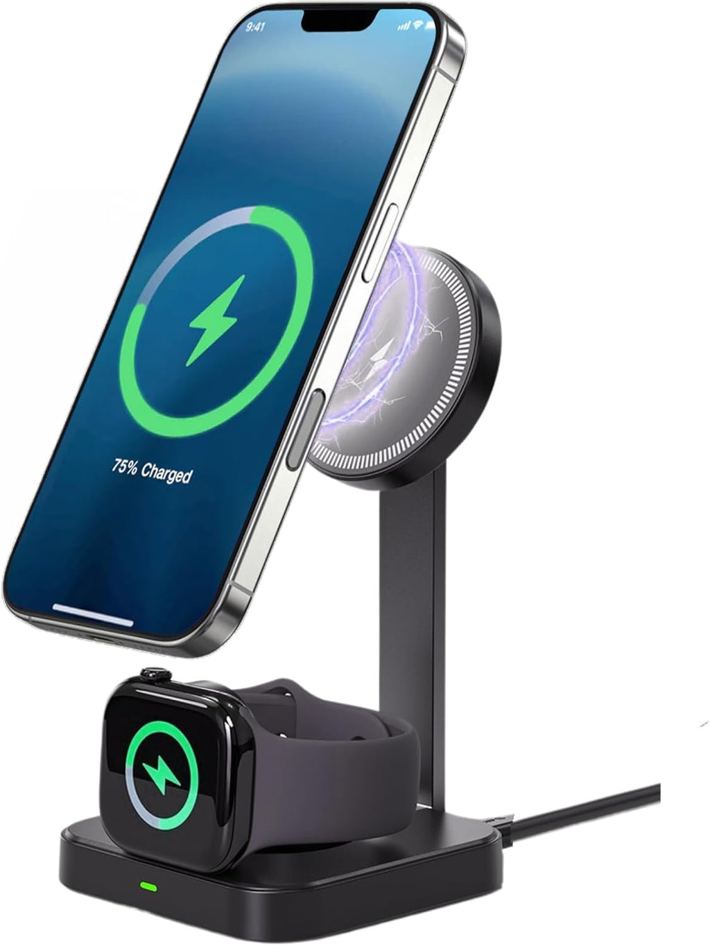 Esoulk 15W 2-in-1 Wireless Charger, Foldable Magnetic Fast Charging Station for iPhone, Apple Watch, and Smart Watch