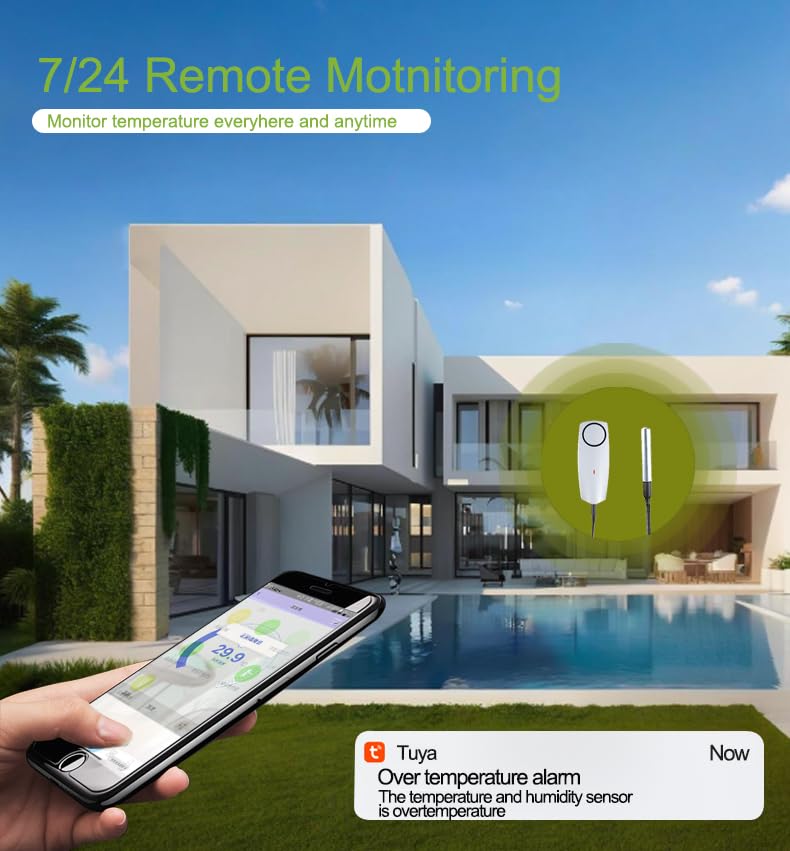 PHOVOLT Zigbee Refrigerator Thermometer:App Notification, Data Record Export, Fridge Thermometer with Probe for Refrigerator, Freezer, Hot Tub.Hub Required