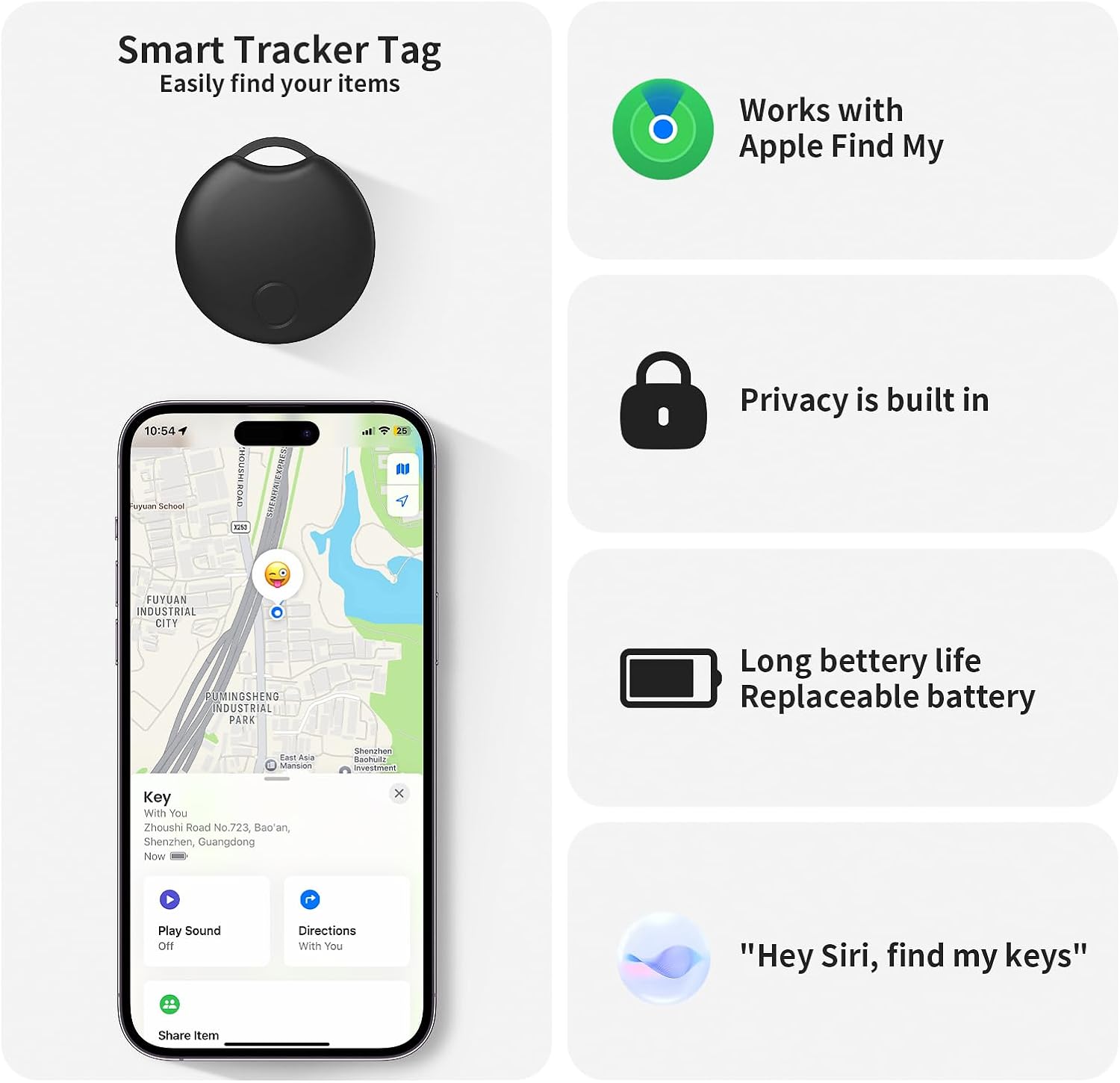 RSH Air Tracker Tag 4 Pack Luggage Tracker Smart Tag Works with Apple Find My, Bluetooth Key Finder Locator for Bags,Wallet Tracker,Item Finder Tag Locate or Tracking for Keys(iOS only)