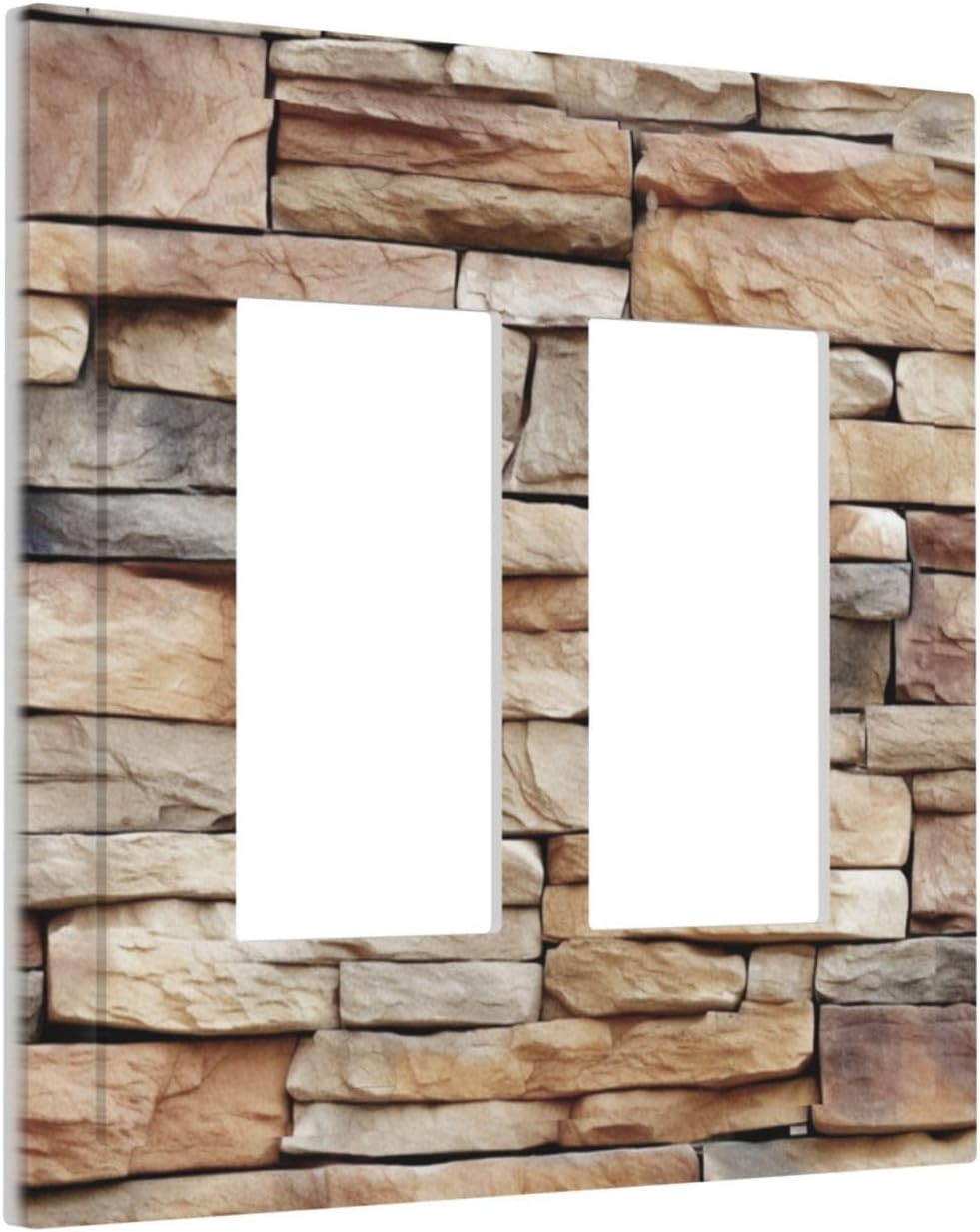 Decorative Outlet Covers Stone Textured Brown Brick Natural Stone 2 Gang Double Gfci Rocker Electrical Wall Panels Light Switch Cover Plate For Farmhouse Cabin Decor