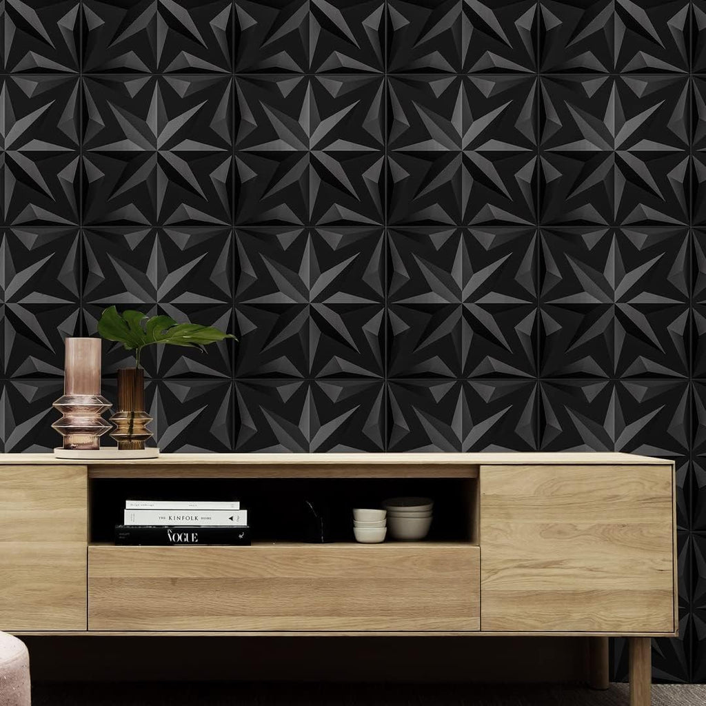 Art3d Decorative 3D Wall Panels Art Petal Pack of 12 Tiles 32 Sq Ft, Black