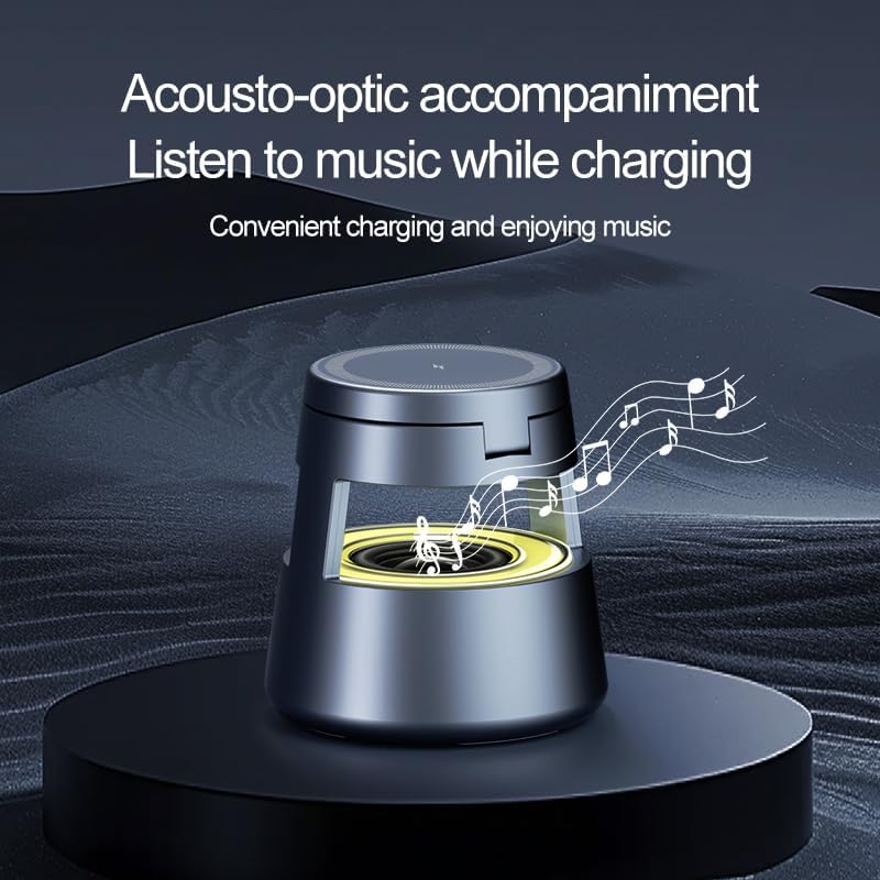 5 in 1 Magnetic Wireless Charger for Phone Earbuds Smart Watch - Bluetooth 5.1 Speaker, Dimmable Night Light, 0-65° Adjustable Angle, Smart Temperature Control, FCC/CE/RoHS Certified