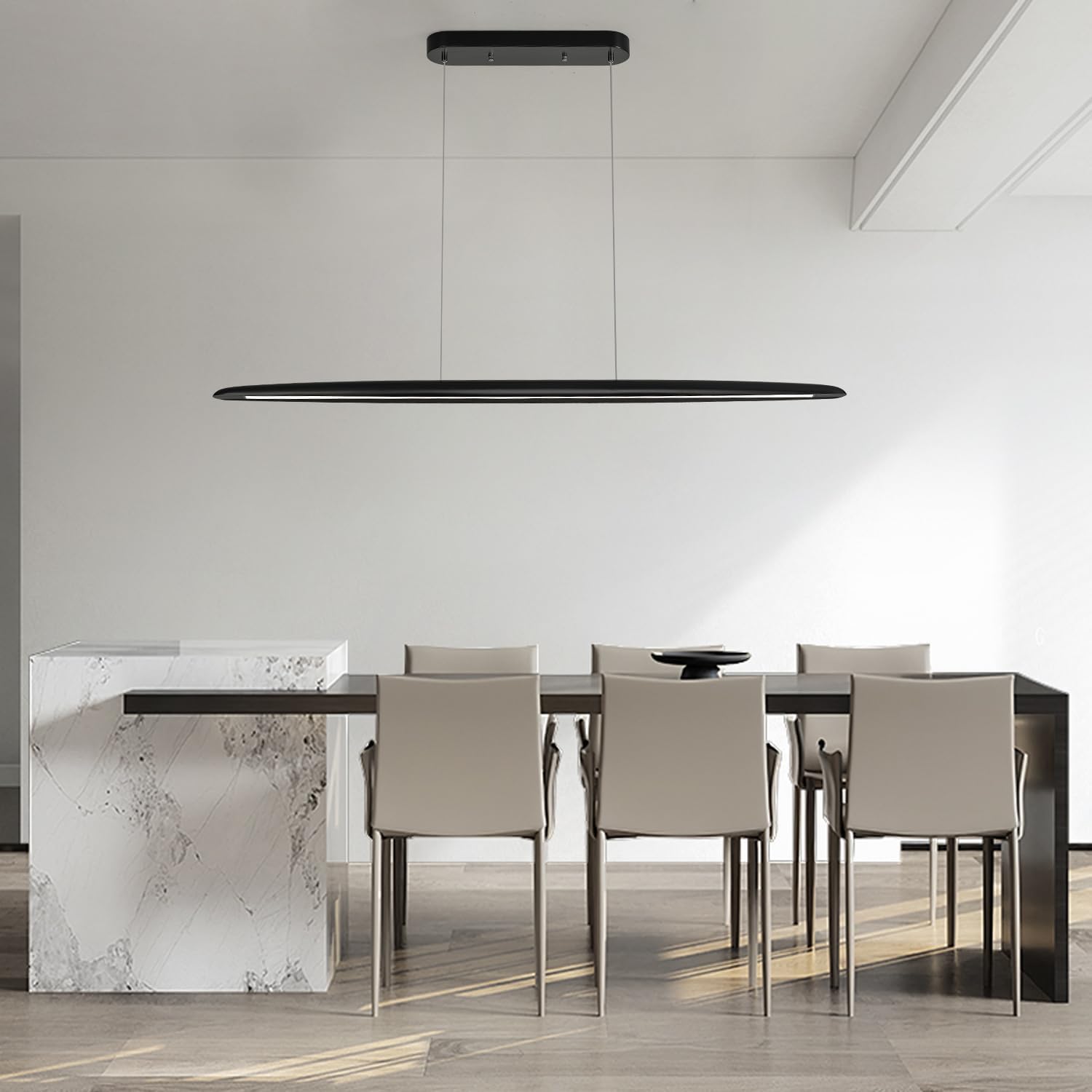 59inch Integrated Led Pendant Light 40w Dimmable Wood Black Linear Pendant Lighting Led Modern Island Light with Black Finish for Living Room Dining Room Billiard & Pool Lights