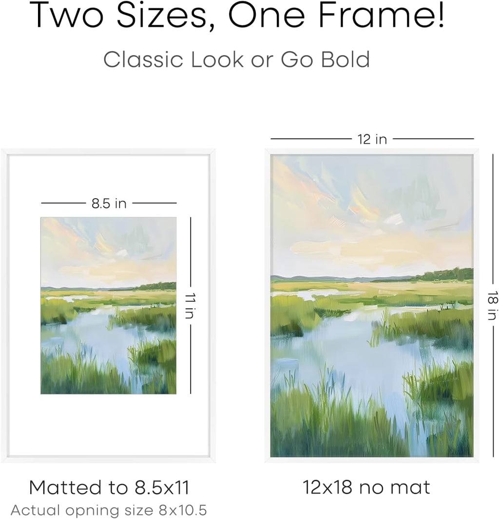Homeforia 12x18 Picture Frame White, High End Metal 12x18 Poster Frames with Mat 8.5x11 Photo, 12 x 18 White Frames Matted to 8.5 by 11 inch Print, 18x12 Thin Frame, Tempered Glass, Wall Kit, Set of 1