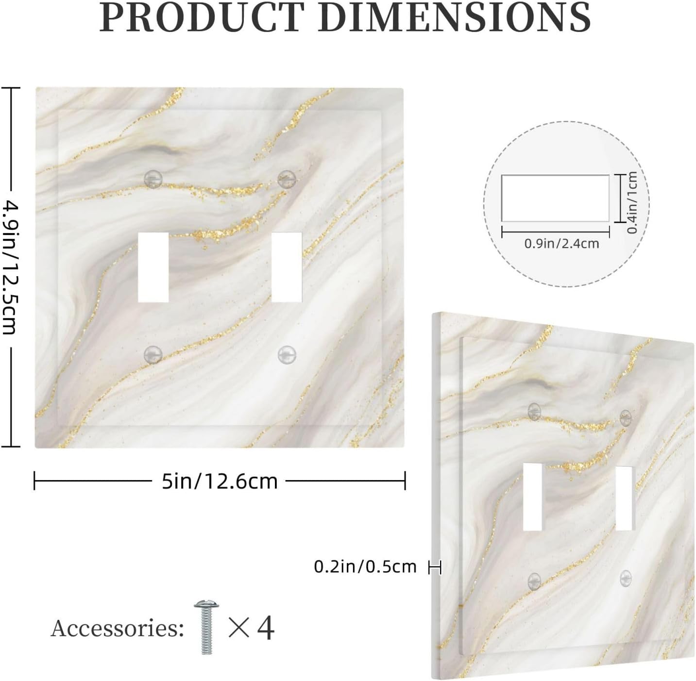 White Grey Gold Marble Simple Tiles Decorative Switch Plates 2 Gang Double Toggle Outlet Light Switch Cover Wall Plate Electrical Faceplate for Bathroom Kitchen Decor