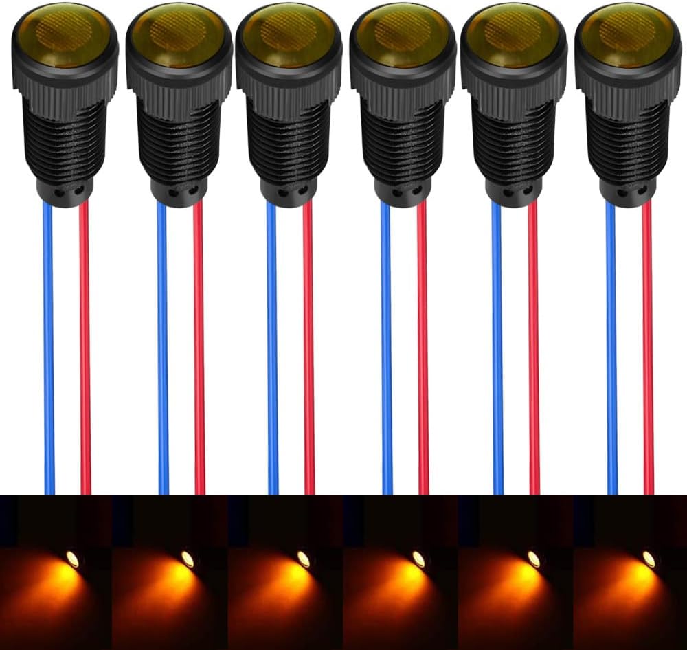 6pcs Yellow Indicator Pilot Light 110VAC Mounting Hole Size 10mm(Flame Retardant Plastic Shell)