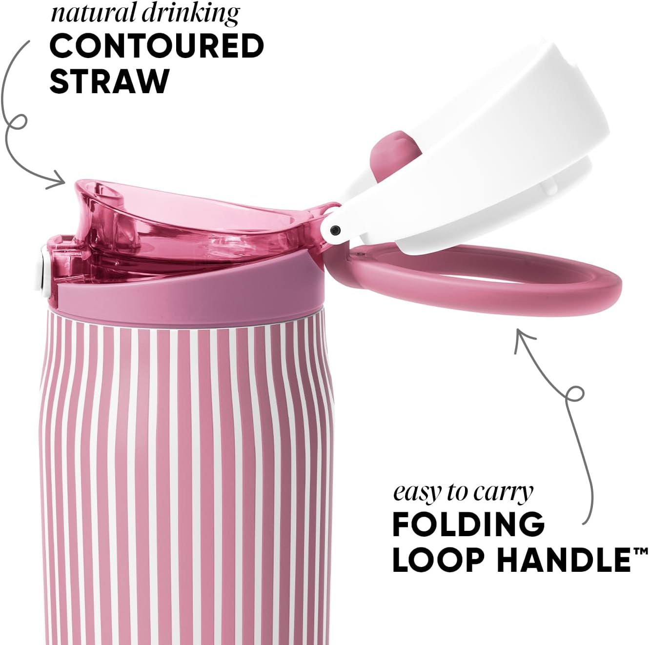 Simple Modern Mesa Loop Water Bottle with Covered Straw and Handle | 30oz Cup Holder Friendly Insulated Stainless Steel Bottles for Travel, Sports and School | Rose Stripes