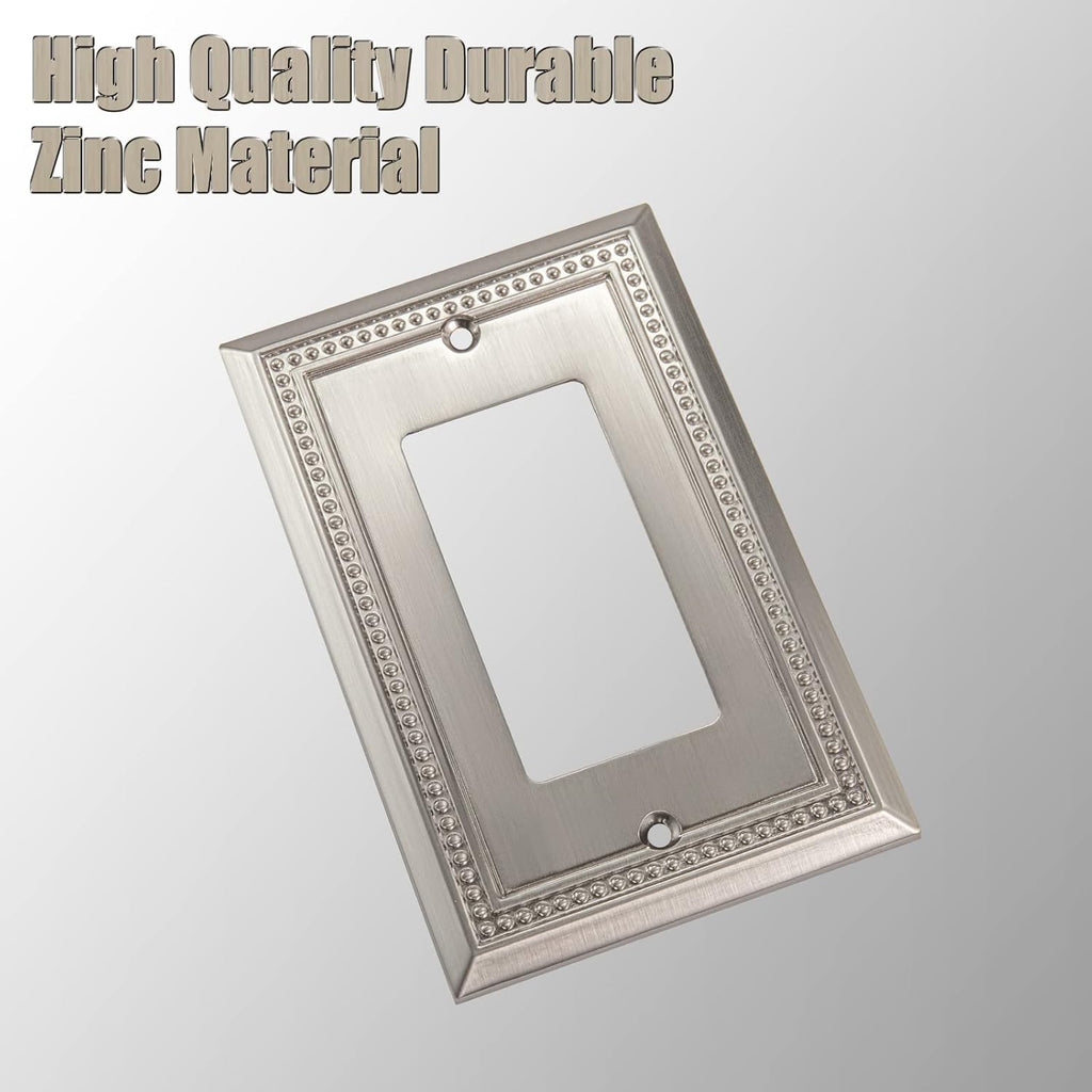 Henne Bery Sunken Pearls Heavy Duty Decorative Wall Plate Switch Plate Outlet Cover (Single Decorator, 3 Pack, Satin Nickel)