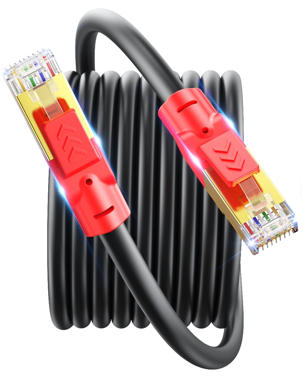 SNANSHI Cat 8 Ethernet Cable 30ft - 40Gbps 2000MHz High Speed Shielded LAN Cable for Gaming, PS5, Xbox, 4K TVs, Modem, Router – Indoor/Outdoor Weatherproof & UV Resistant