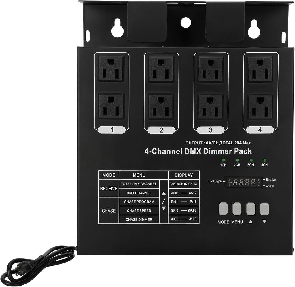 Dmx Dimmer Pack,4 Channel Dmx512 Dimmer Pack， Lighting Controller, Dimmer Pack Suitable for Stage Lighting Control