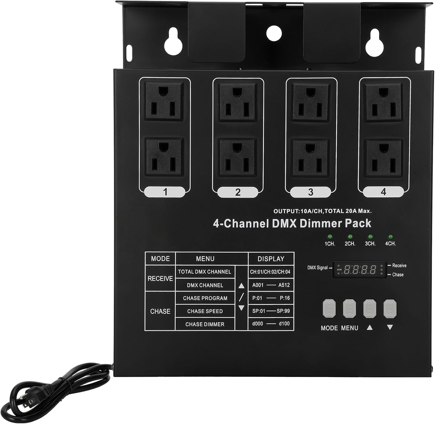 Dmx Dimmer Pack,4 Channel Dmx512 Dimmer Pack， Lighting Controller, Dimmer Pack Suitable for Stage Lighting Control