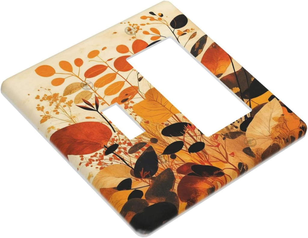 Outlet Covers Boho Warm Colorful Plant Leaves 1 Toggle 1 Rocker Combination Decorative Wall Plate Light Switch Cover Plate Electrical Switch Plates for Bedroom living Room Decor
