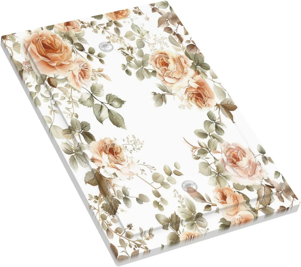 Light Switch Cover Plate Vintage Warm Color Orange Flowers And Leaves 1 Gang No Device Blank Electrical Wall Plates Faceplate Decorative Switch Plate for Bedroom living Room Decor