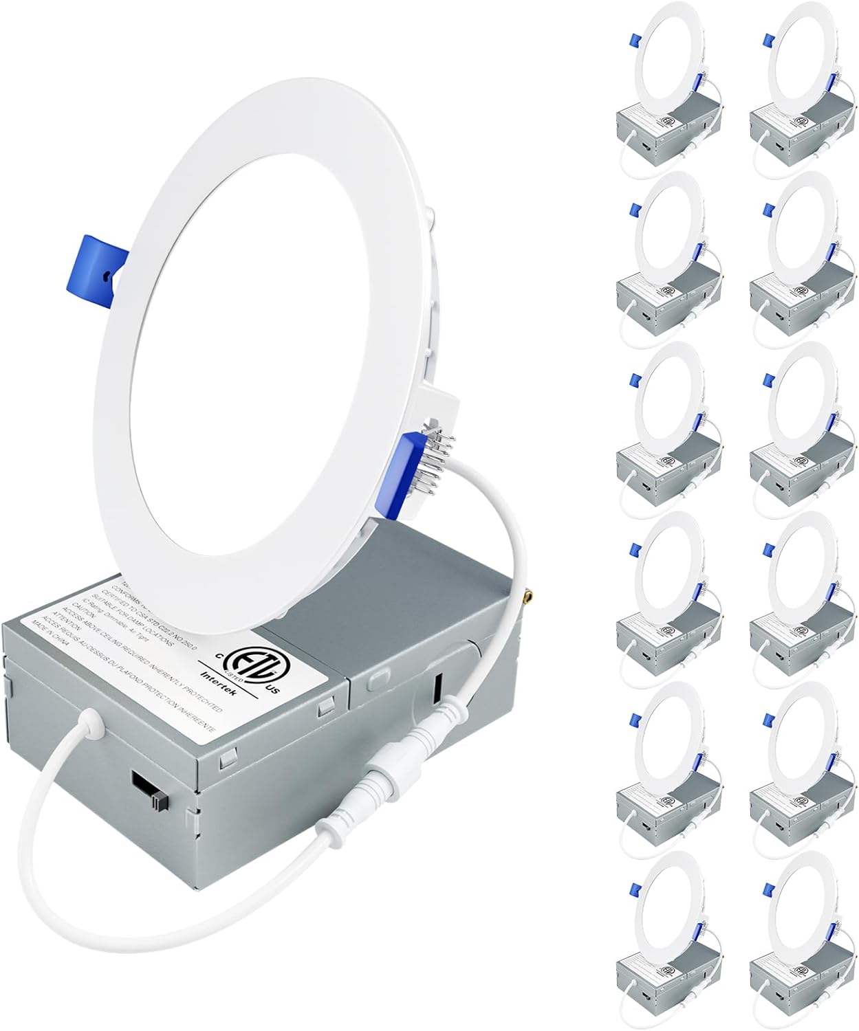 Ensenior 12 Pack 4 Inch LED Recessed Ceiling Light, Dimmable, 3000K Warm White, 750LM 9W 120V, High Brightness Canless Wafer Downlight - ETL&FCC&IC