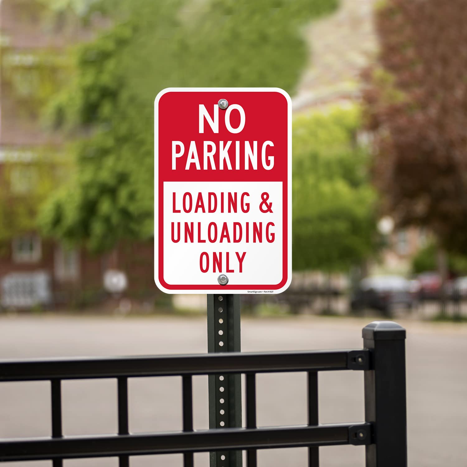 SmartSign Basics 18 x 12 inch “No Parking - Loading And Unloading Only” Metal Sign, 120 mil Aluminum Composite (ACM), Engineer Grade Reflective Material, Red and White, Made in USA