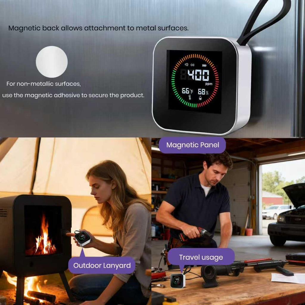 3-in-1 Portable Carbon Monoxide Detector for Travel – UL-Compliant CO Alarm with Temperature and Humidity Monitor, USB-C Rechargeable for RV, Hotel, Camping(1, Silver)
