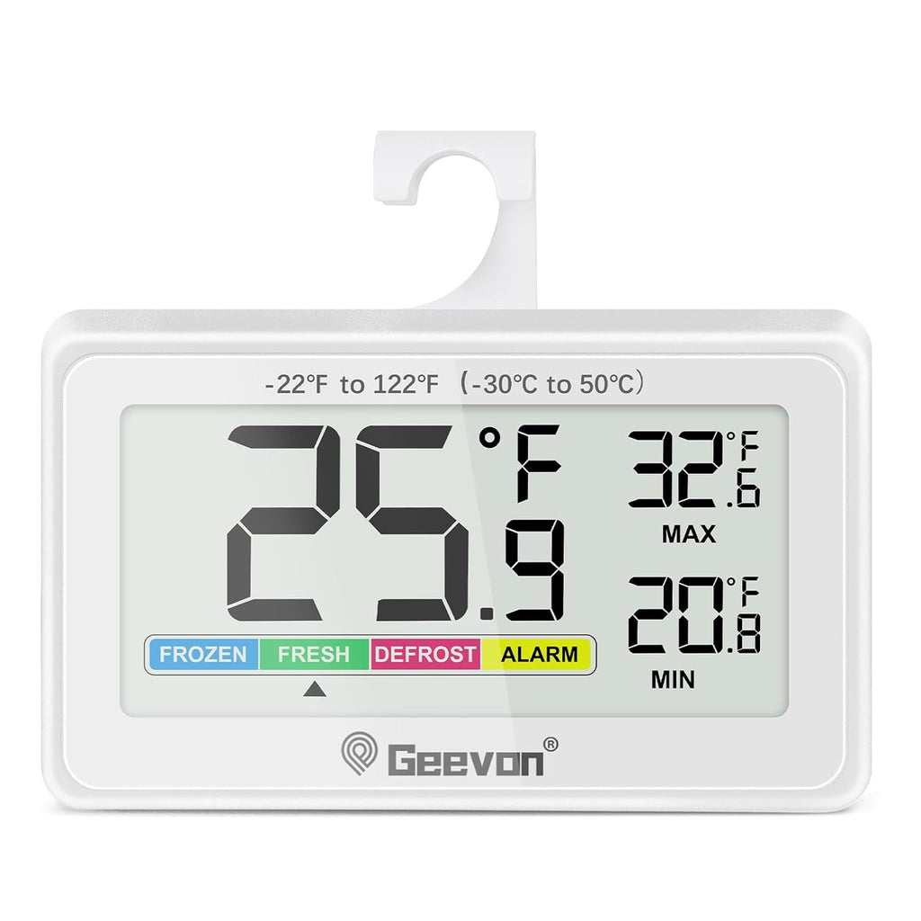 Geevon Digital Refrigerator Thermometer,IP65 Waterproof Fridge and Freeze Thermometer with Magnetic Back Large LCD,Max/Min Record Function for Home,Commercial (White-1Pack)