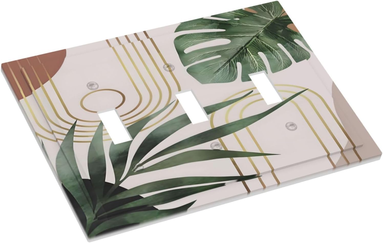 Decorative Light Switch Plate Covers Boho Mid Century Abstract Arch Green Leaves 3 Gang Light Switch Cover Plate Triple Toggle Wall Plate Outlet Covers for Bedroom Home Decor