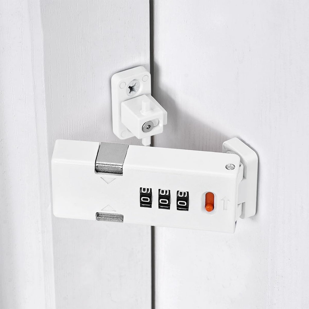 Cabinet Lock，Barn Door Latches,3-Digit Combination Security Locks,Combination Security Lock,for Office File Cabinet,Drawers,Locker,Small Door,Cupboard (1, White_90 Degree)