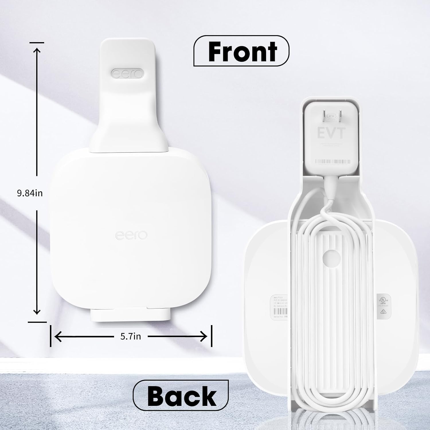 Wall Mount Holder for eero Pro 6E/Pro 6, Wi-Fi Router Wall Mount Shelf Screwless Snap-On Bracket with Cable Management&Heat Dissipation, Easy Installation, Space-Saving Design for Home/Office Networks
