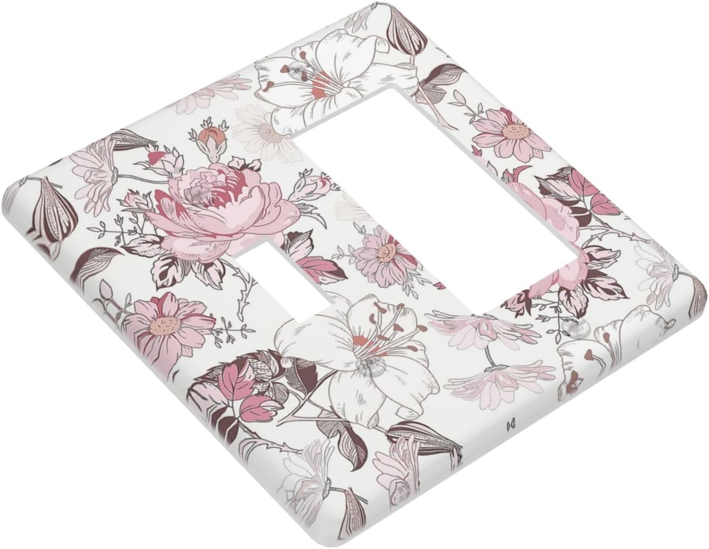 Outlet Covers Modern Watercolor Flower Pink White Wildflower 1 Toggle 1 Rocker Combination Decorative Wall Plate Light Switch Cover Plate Electrical Switch Plates for Bedroom Home Decor