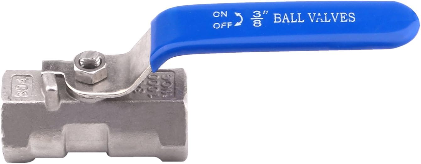 DERNORD Stainless Steel Ball Valve 1PC Type 3/8 Inch NPT Standard Port for Water, Oil, and Gas (Pack of 2)