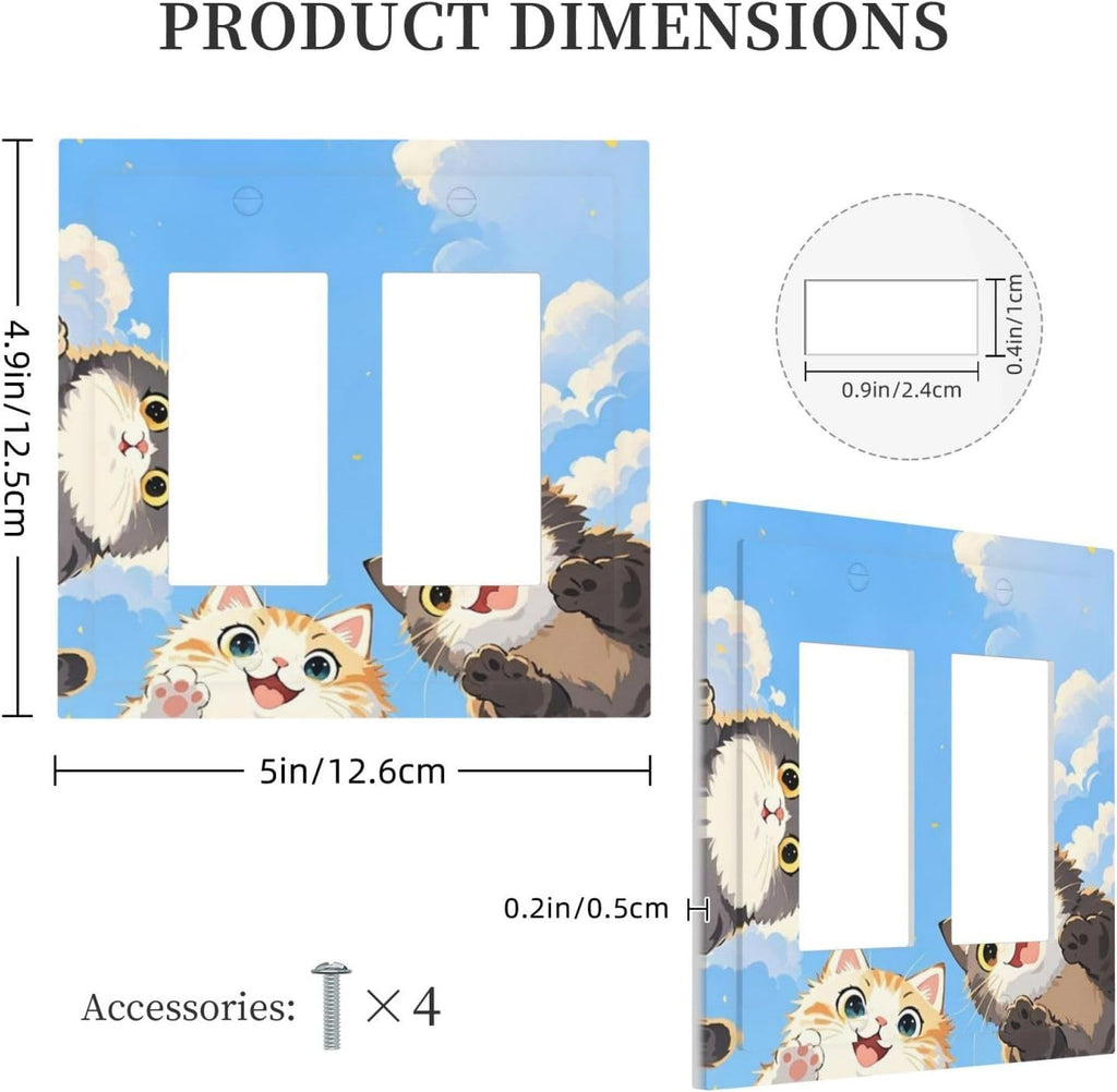 Decorative Outlet Covers Orange Gray Cute Cat Sky Cloud Cat S Paw 2 Gang Double Gfci Rocker Electrical Wall Panels Light Switch Cover Plate For Kids Room Nursery Decor