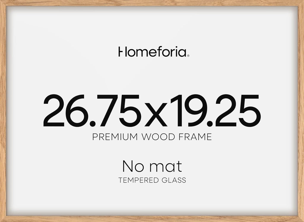 Homeforia 19.25x26.75 Puzzle Frame Wooden, High End Natural Oak 19.25 x 26.75 Picture Frames Light Wood without Mat, 26.75x19.25 Frame for Wall, 19.25by26.75 Frames, Tempered Glass, Wall Kit, Set of 1