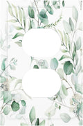 Boho Green Eucalyptus Leaf Floral Plants Flowers Outlet Covers 1 Gang Duplex Light Switch Cover Decorative Switch Plates Electrical Receptacle Faceplate Wall Plate for Bed Room Living Room Decor
