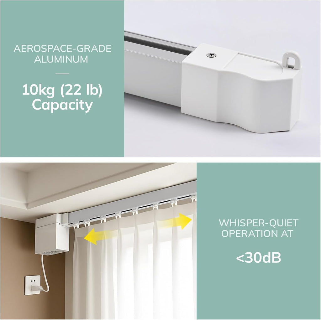 Umimile Smart Electric Curtain Track, Motorized Curtain Track System, 70.8-129 inch Adjustable Length, App/Remote Control, Compatible with Alexa, Google Home, for Ceiling and Wall Mount