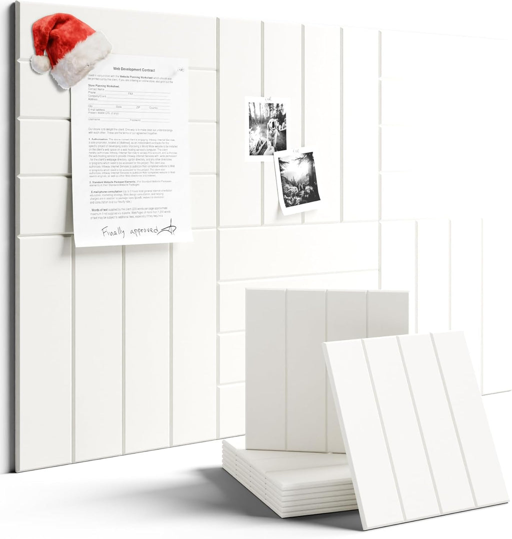 Felt Bulletin Board Tiles Large 36" x 24"Cork Board Alternative-6 Pack with 40 Adhesive Tabs, Thick Slat Wall Panels for Office Decor, Push Pin Board Wall Organizer Alternative - Milky White