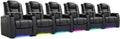 Weilianda Home Theater Seating Top Grain Leather Zero Gravity Recliner Chair Power Headrest Recline Movie Seat Gaming 7 Colors Mood Light Sofa with Tray Table USB Charge Row of 6 Black