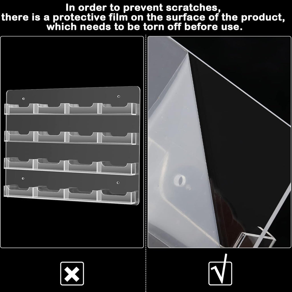 Hillban Acrylic Business Card Holder Wall Mount Clear Sticker Display Rack Multiple Card Holders Clear Acrylic Organizing Sticker Display Stand Pre Drilled(16 Pockets)