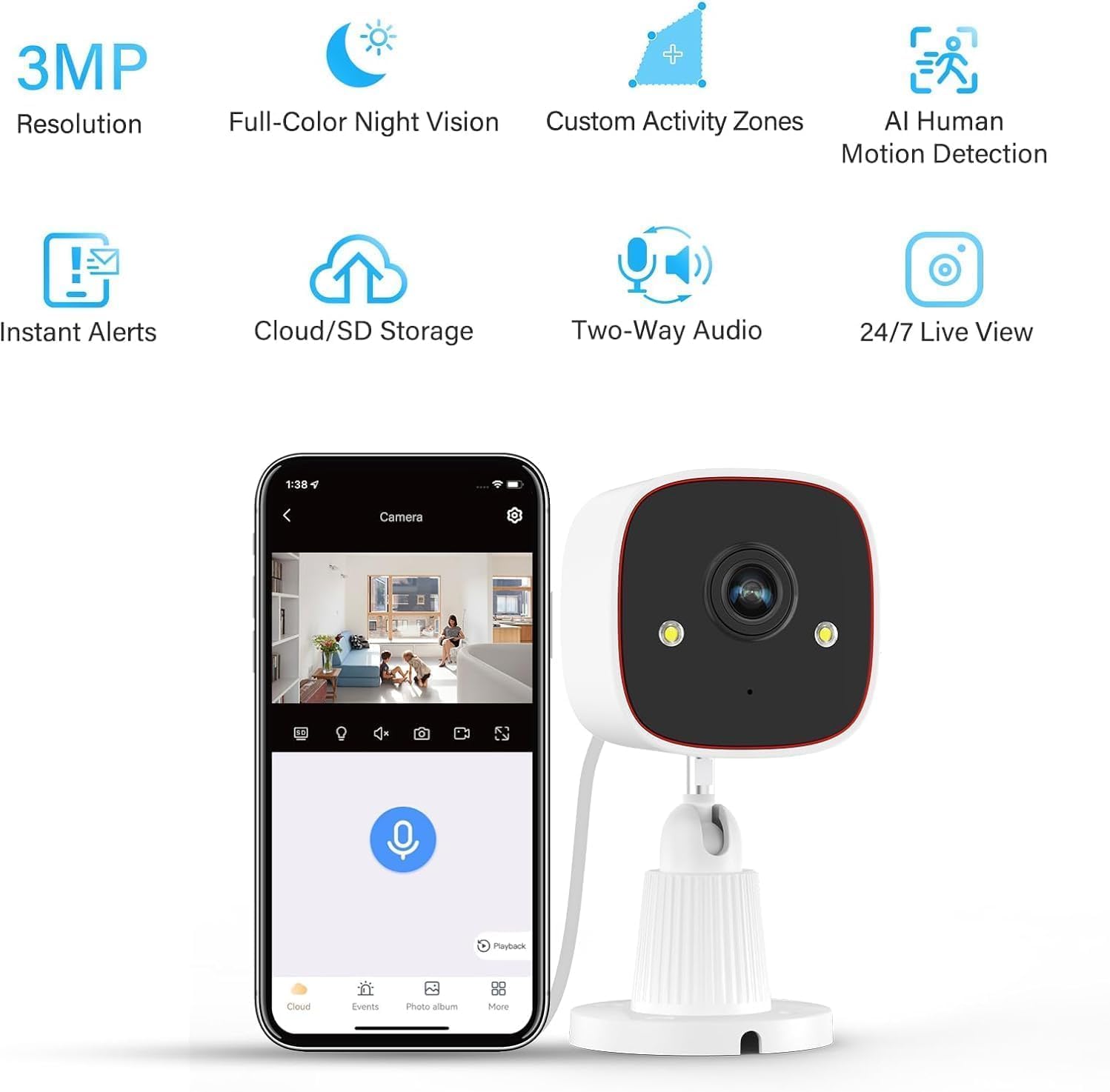 Jennov 2K Security Cameras, WiFi Indoor Cameras for Home Security, Plug in Powered Pet Cams, Dual-Band (5GHz/2.4GHz), Color Night Vision, 2-Way Audio, Human Motion Detection, IP66 Waterproof Outdoor