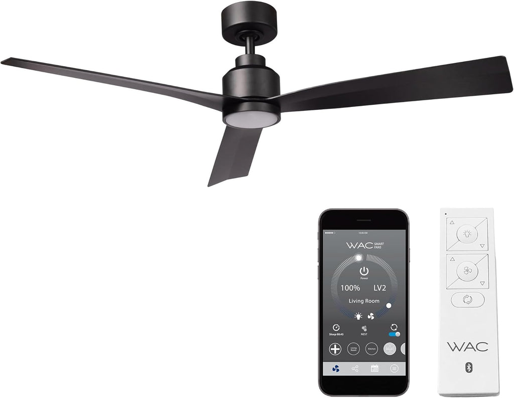 Clean Indoor/Outdoor 3-Blade Smart Compatible Ceiling Fan 52in Matte Black with 3000K LED Light Kit and Remote Control with Wall Cradle. Works with iOS/Android, Alexa, and Google Assistant.