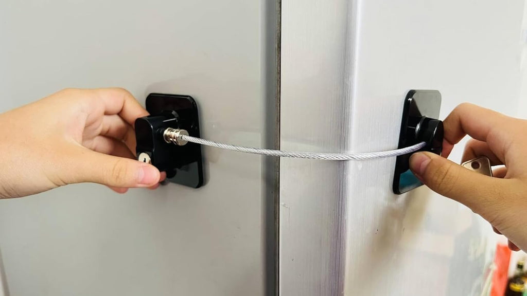 Refrigerator Lock (2 Pack), Fridge Locks with 2 Keys, Child Safety Lock, Baby Proof Cabinet and Drawer Locks, Freezer Latch for Double Door, French Door (Upgraded Black)