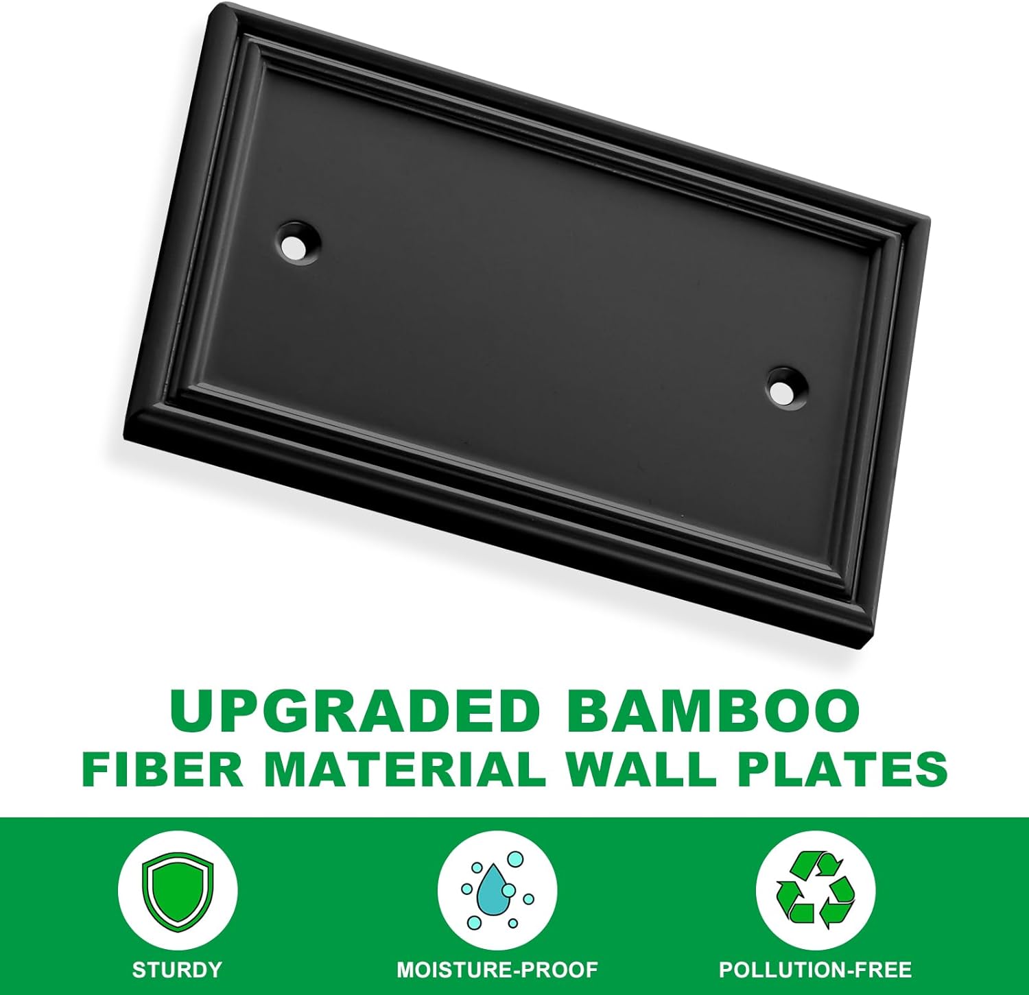 Black Modern Decorative Wall Plate Light Switch Cover Decorator Outlet Covers Rocker Switch Plates Bamboo Fiber Material Wall Plates for Kitchen Bathroom (1 Gang Single Blank-4 Pack)
